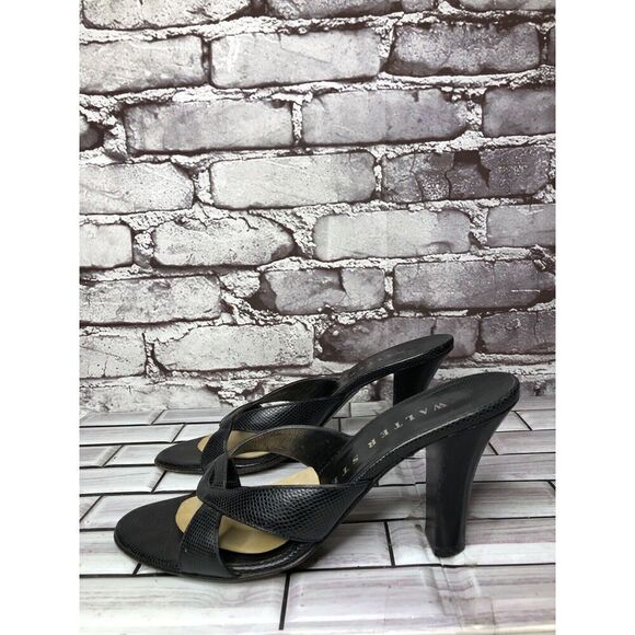Walter Steiger Black Leather Python Print Heel Sandals Women’s Sz 8.5B US/39EU - Picture 16 of 16